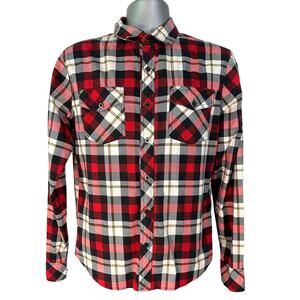Rude Red and Blue Plaid Long Sleeve Button Down Size S